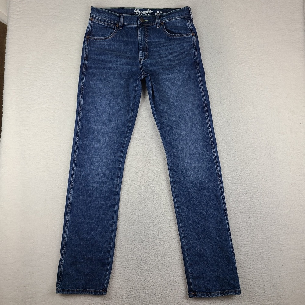 Wrangler Retro Jeans Mens 32x36 Blue Slim Straight Dark Wash Denim